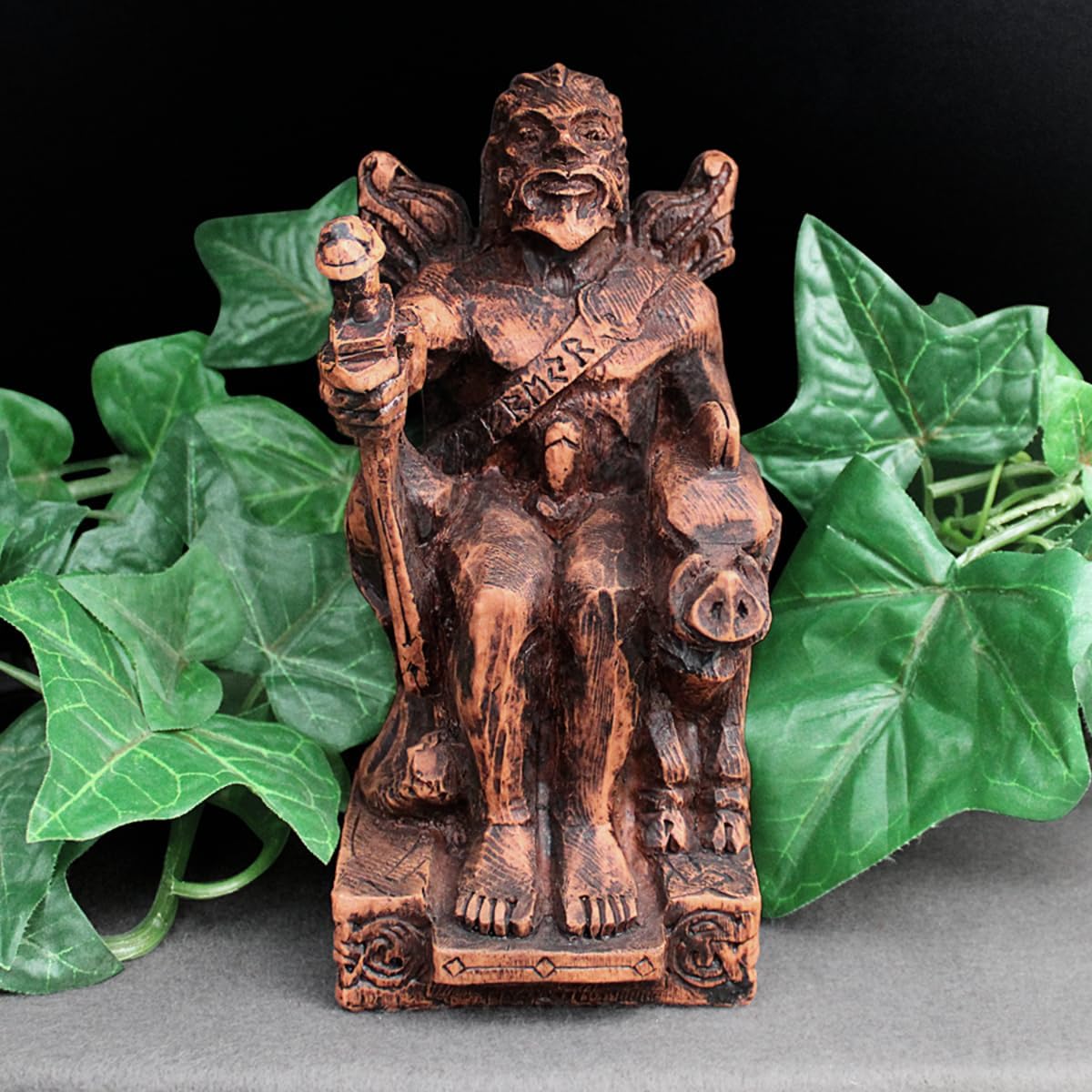 Dryad Design Freyr Statue Norse God of Fertility and The Sun - Viking Home Decor Figure (Wood Finish)
