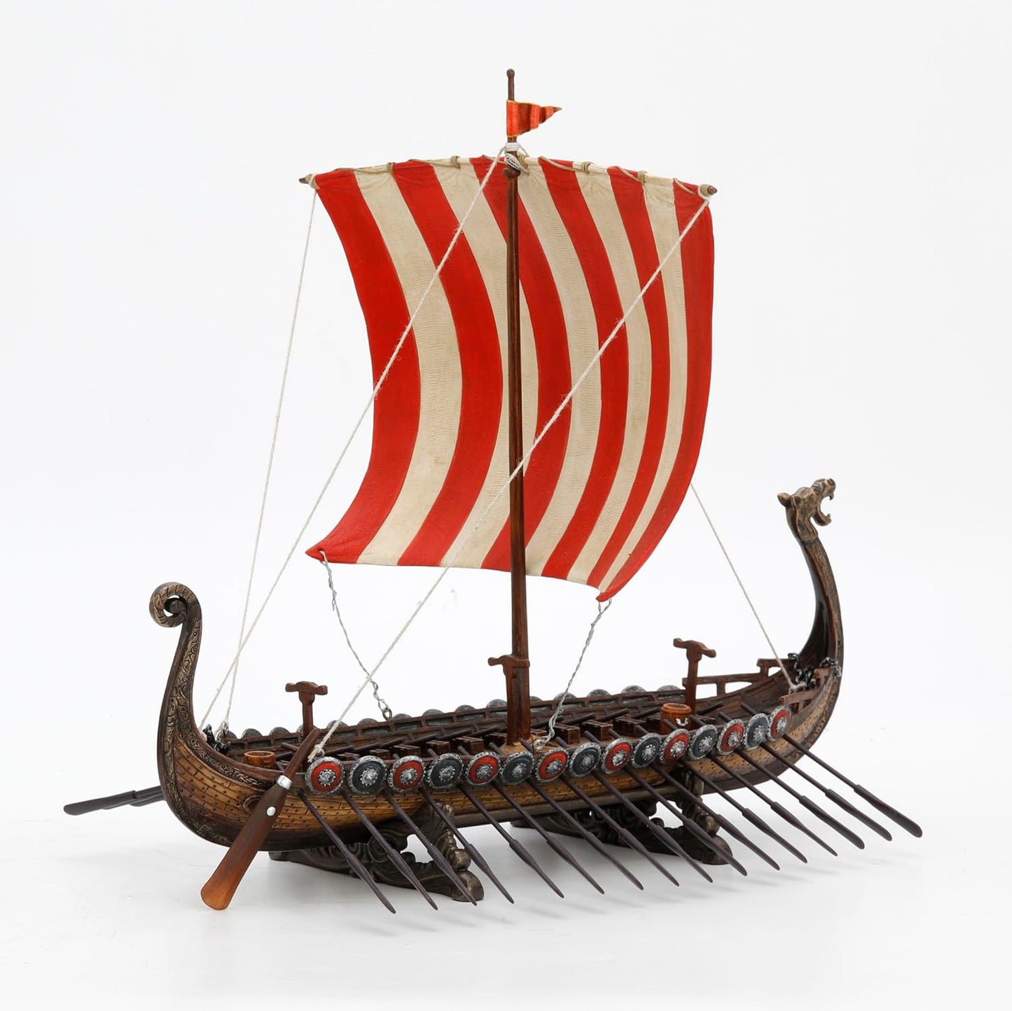 Veronese Design 13 Inch Viking Longship with Red and White Sail Home Decor Statue