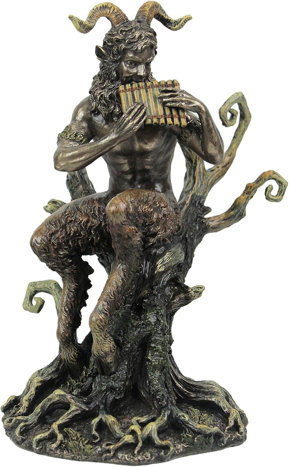 9 1/2 Inch Pan Playing Flute Cold Cast Resin Bronze Finish Statue Home Decor
