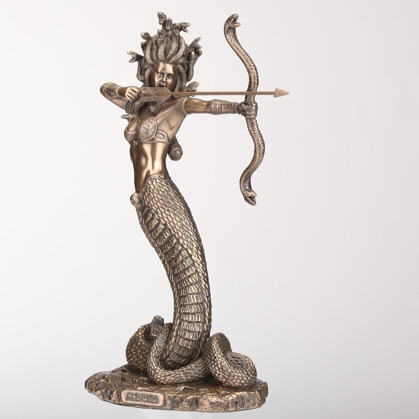 9 Inch Furious Medusa Shooting Arrow Resin Sculpture Bronze Finish