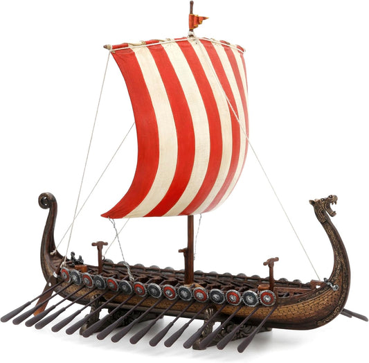 Veronese Design 13 Inch Viking Longship with Red and White Sail Home Decor Statue