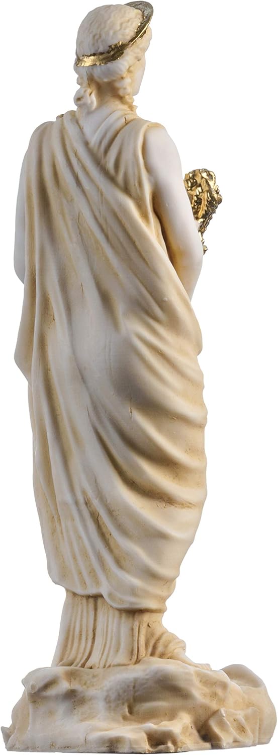 BeautifulGreekStatues Demeter Goddess of the harvest and agriculture Alabaster Statue Gold Tone 8.6 Inch