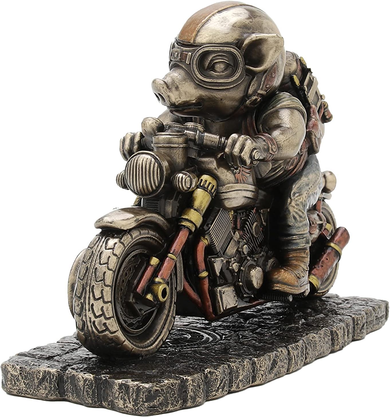 Veronese Deign 4 1/2 Inch Tall Steampunk Motorcycle Rough Rider Speed Bacon Hog Figurine Cold Cast Bronzed Resin Statue Pig Animal Collectibles