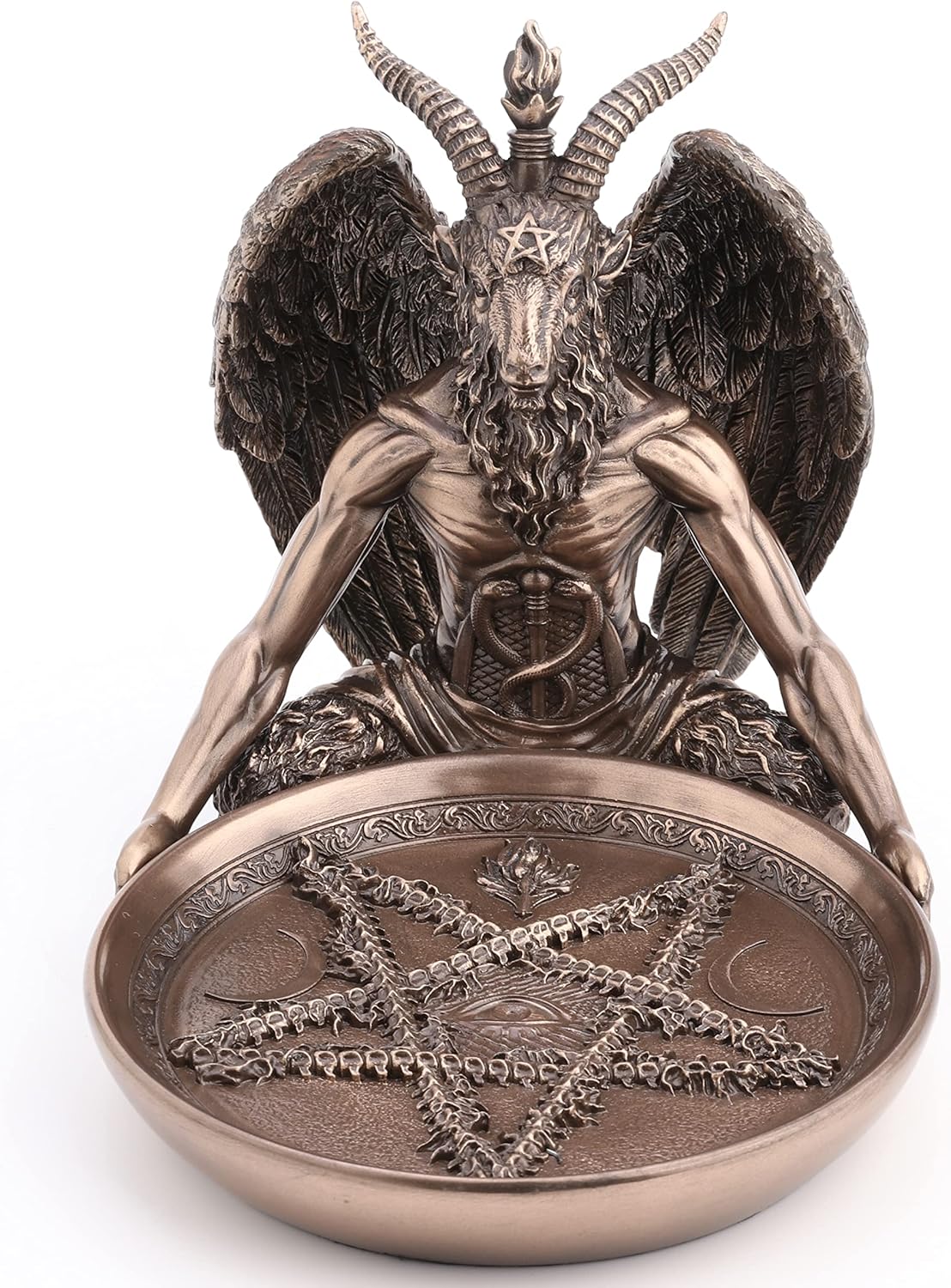 Veronese Design 5 3/4 Inch Tall Baphomet Altar Offerign Tray Polystone Statue Bronze Finish