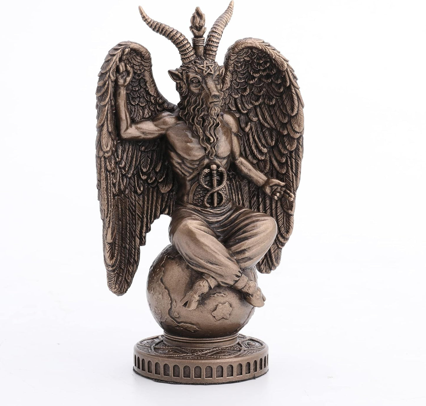 Veronese Design 4 1/2" Baphomet Sitting On The Globe Resin Figurine Hand Painted Bronze Finish