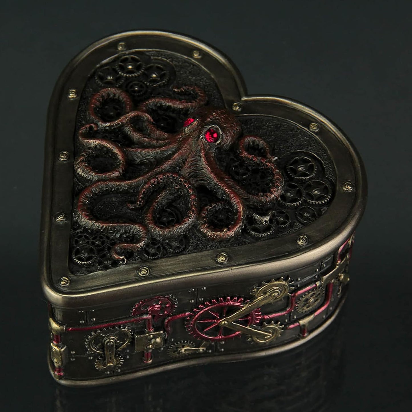 Zeckos Heart Shaped Steampunk Octopus Trinket/Stash Box Bedroom Décor