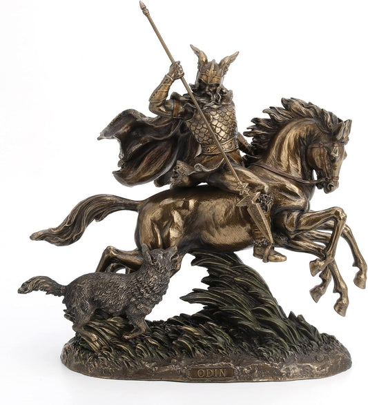 Veronese Design Odin Riding Sleipnir Sculpture Followed by Wolf