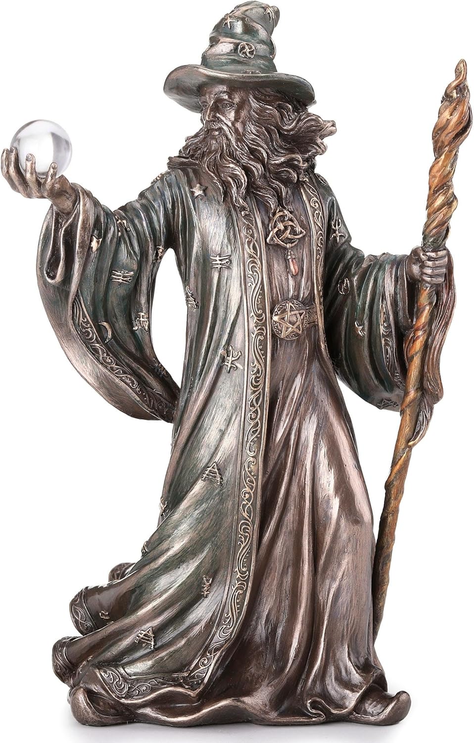 Veronese Design 8 1/8 Inch Wizard Holding Crystal Ball and Staff Cold Cast Resin Bronze Finish Sculpture