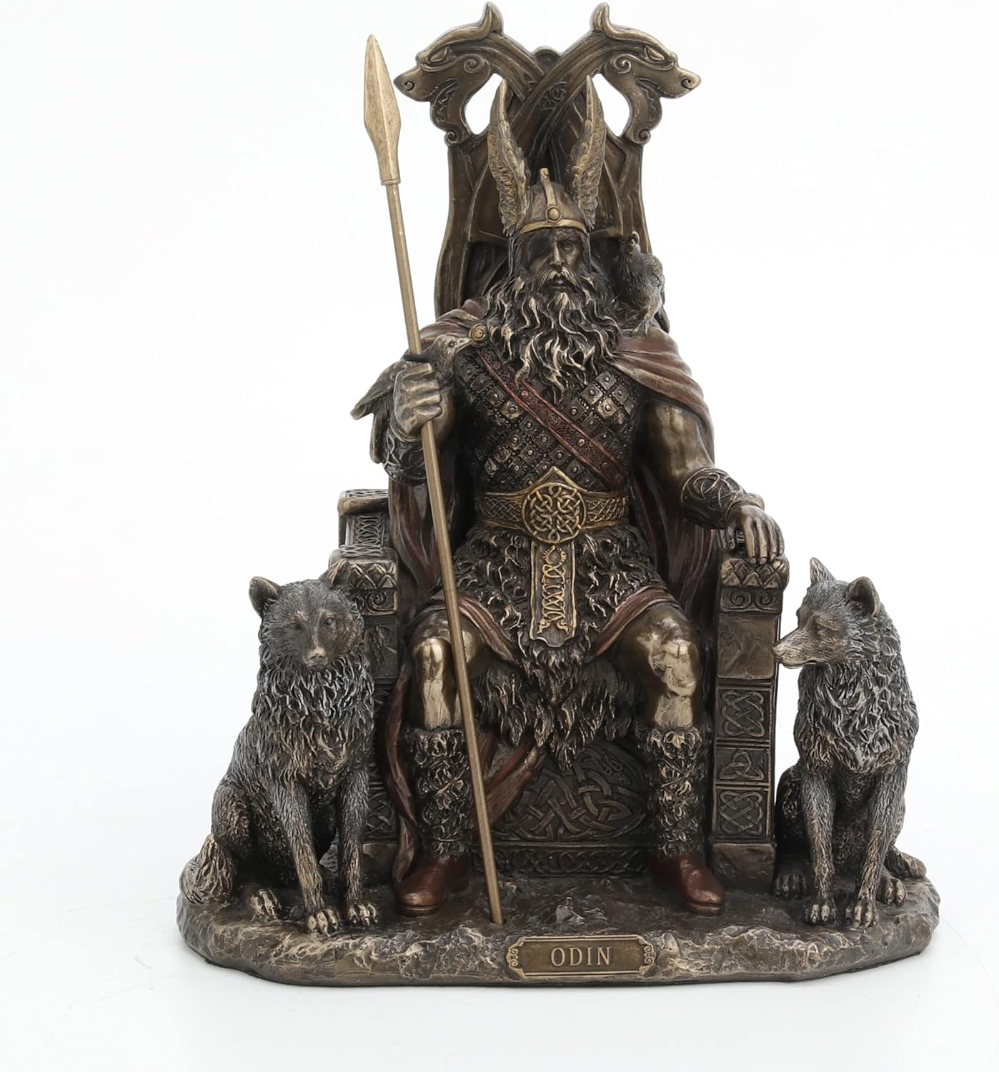 Veronese Design Norse God Odin on Throne with Wolves Bronze Finished Statue