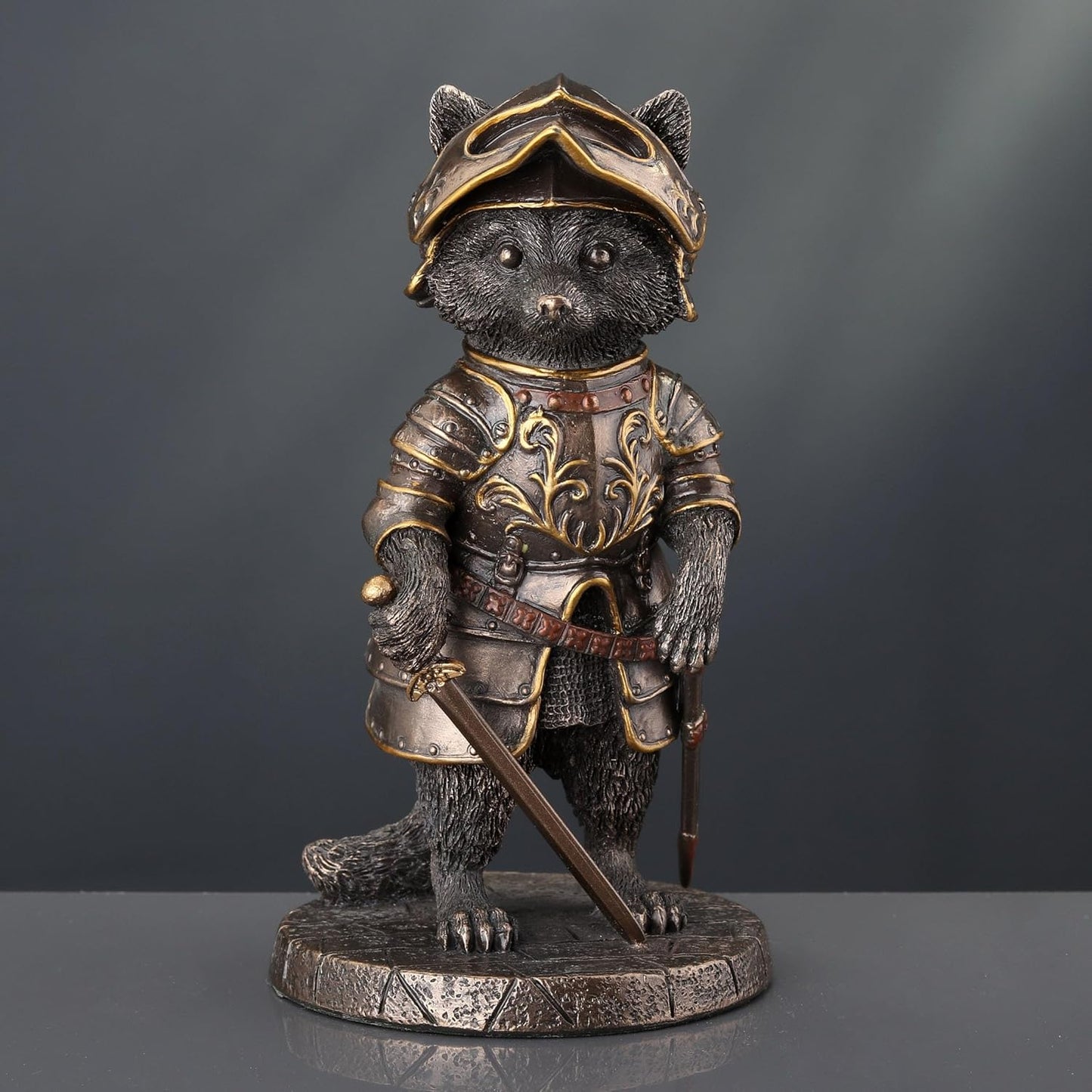 Veronese Design Sir Laveur Raccoon Man at Arms Animal Knight Cold Cast Bronze Finish Statue