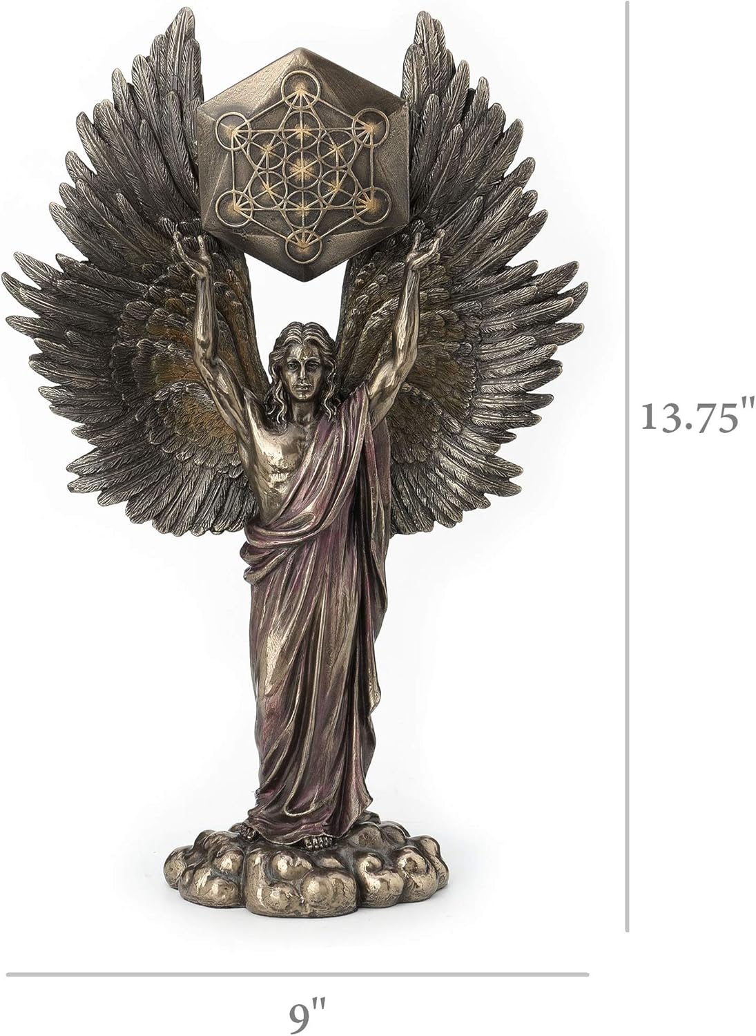 Veronese Design Archangel Metatron Holding Up Sacred Geometry Cube Statue
