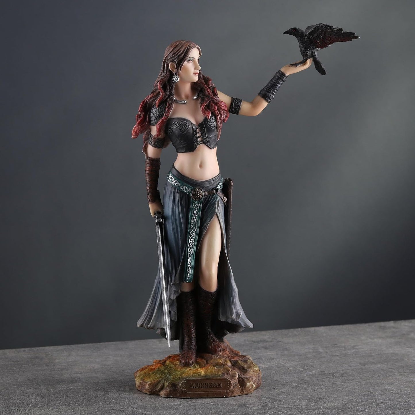 Veronese Design Morrigan Celtic Goddess of Battle w/Crow & Sword Hand Painted Statue