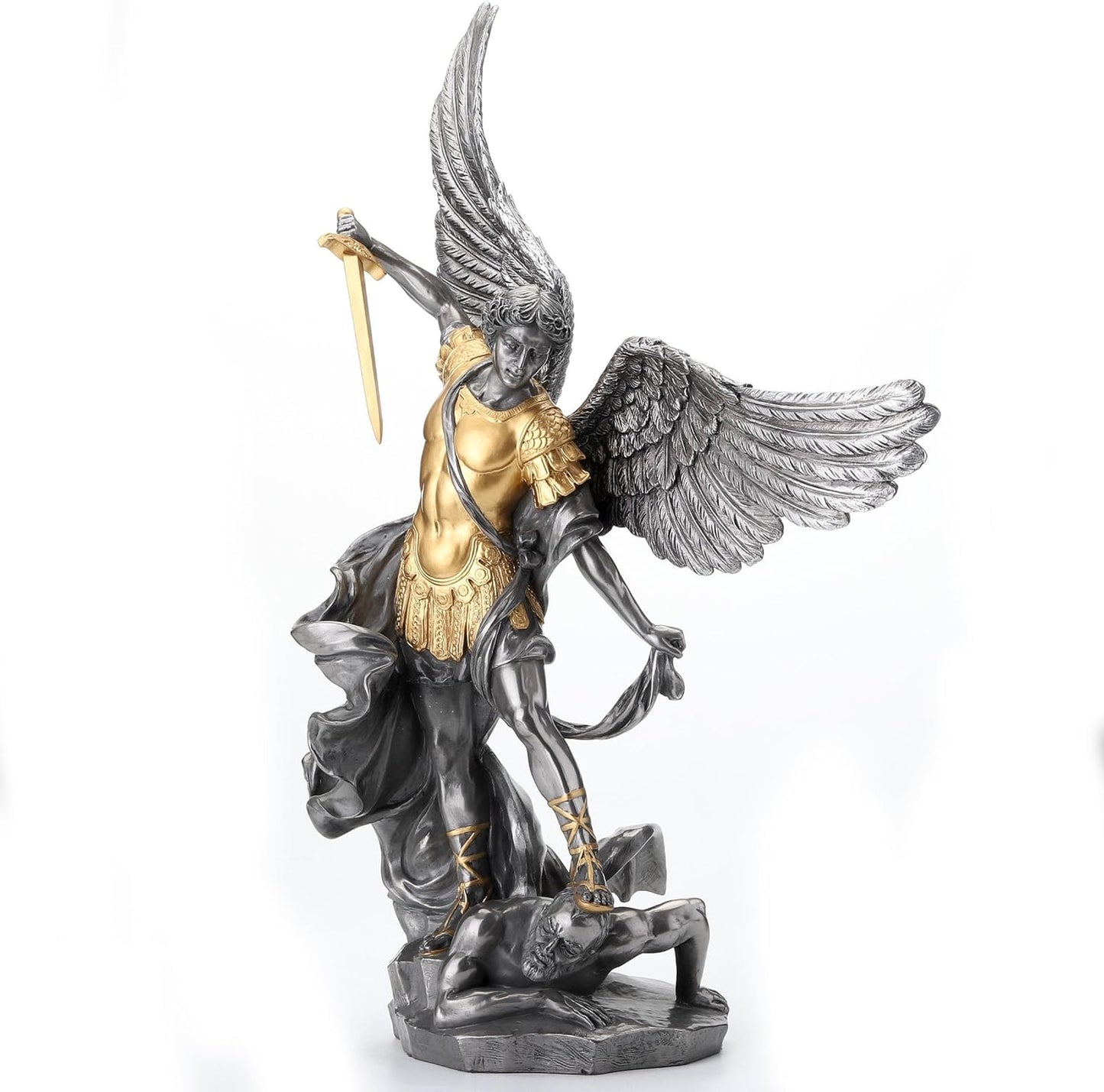 USI NEW! Gold Pewter Saint Michael Statue Archangel Patron of Police Soldiers