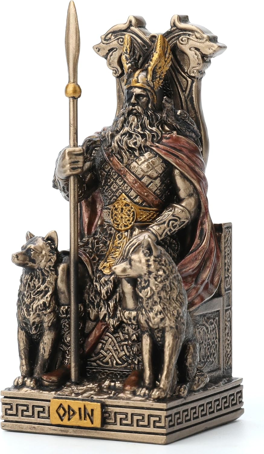 Veronese Design 3 1/2 Inches Norse God All Father Odin Sitting on Throne Miniature Resin Figurine Handpainted Bronze Finish, WU78058AP