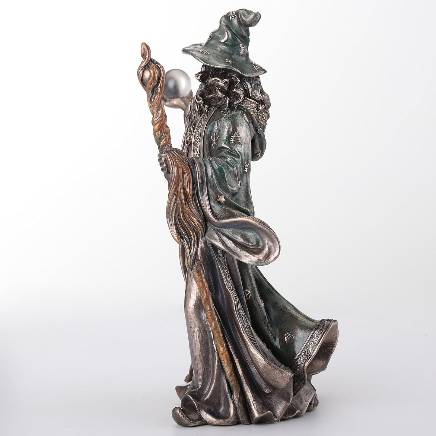 Veronese Design 8 1/8 Inch Wizard Holding Crystal Ball and Staff Cold Cast Resin Bronze Finish Sculpture