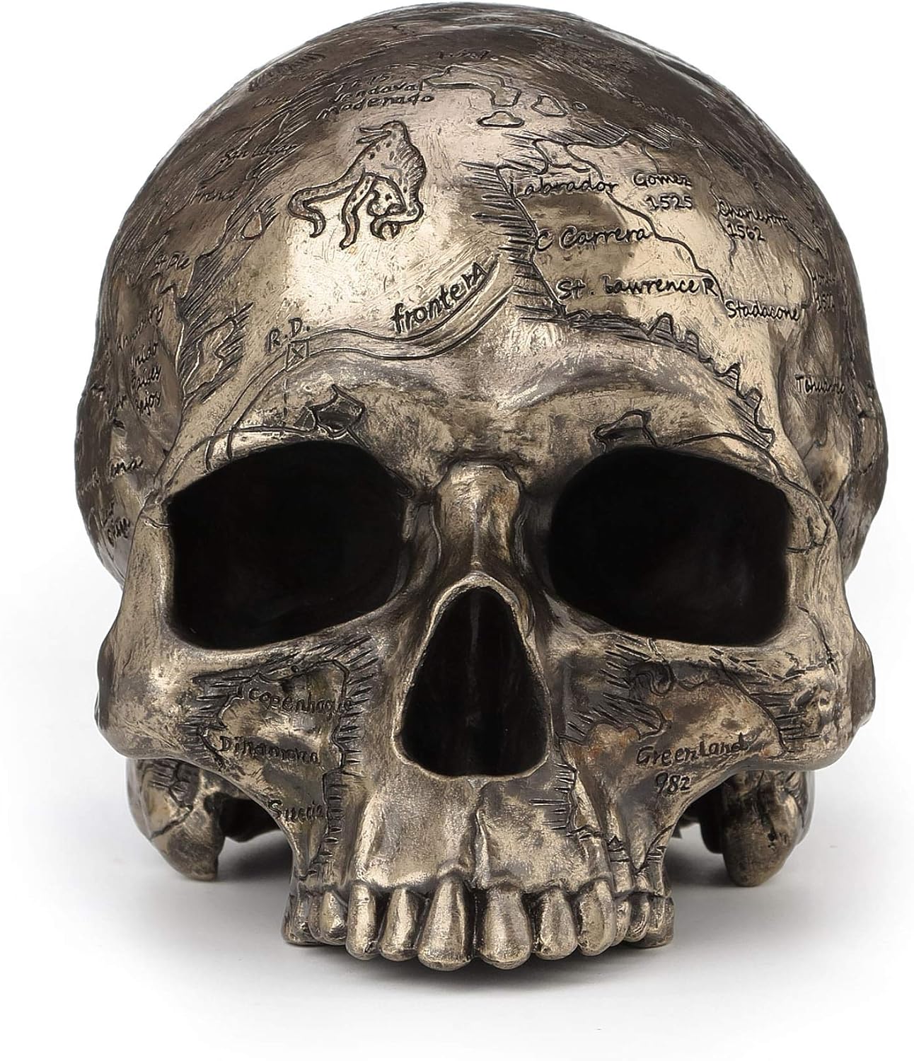 Veronese Design Bronze Finish Craniumography Old Treasure Map On Skull Statue