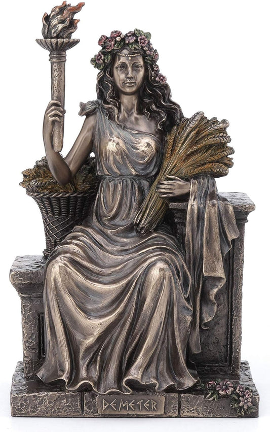 Veronese Design 9 Inch Demeter Greek Roman Goddess of Agriculture Sitting Throne Antique Bronze Finish Statue