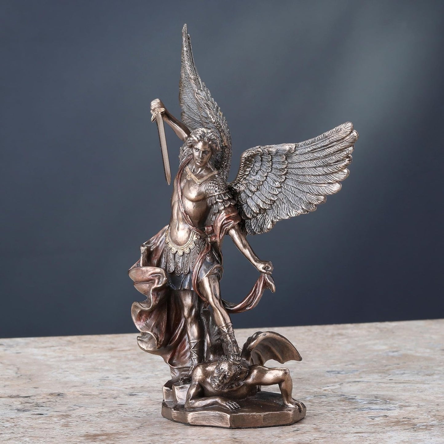 Unicorn Studios St. Michael Standing Over Demon With Sword Religious Sculpture 7 7/8" High
