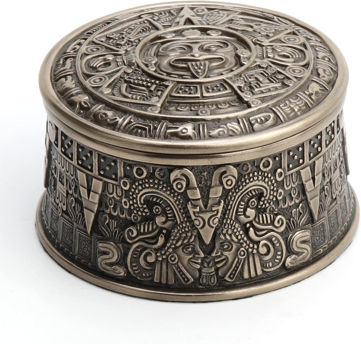 Veronese Design 2 3/8" Tall Aztec Sun Stone Round Trinket Box Antique Bronze Finish Resin Sculpture