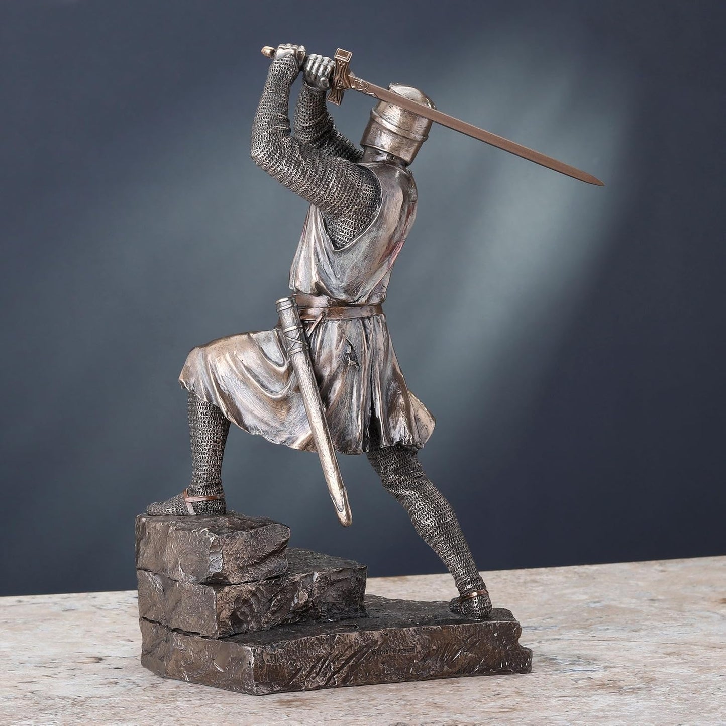 Veronese Design 12 Inch Crusader Templar Knight Wielding Great Sword Cold Cast Resin Bronze Finish Statue Warrior Figurine