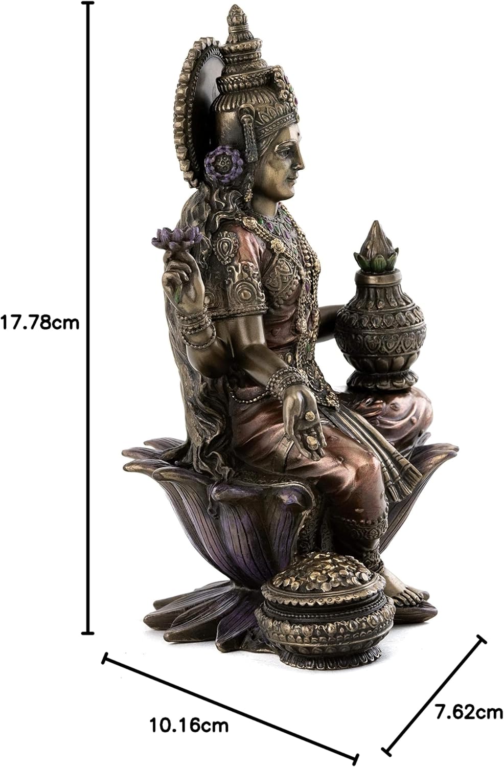 Top Collection Lakshmi Statue Seated on Lotus Platform - Goddess of Wealth, Prosperity, Wisdom, and Fortune Sculpture in Premium Cold Cast Bronze - 7-Inch Collectible Hindu Figurine