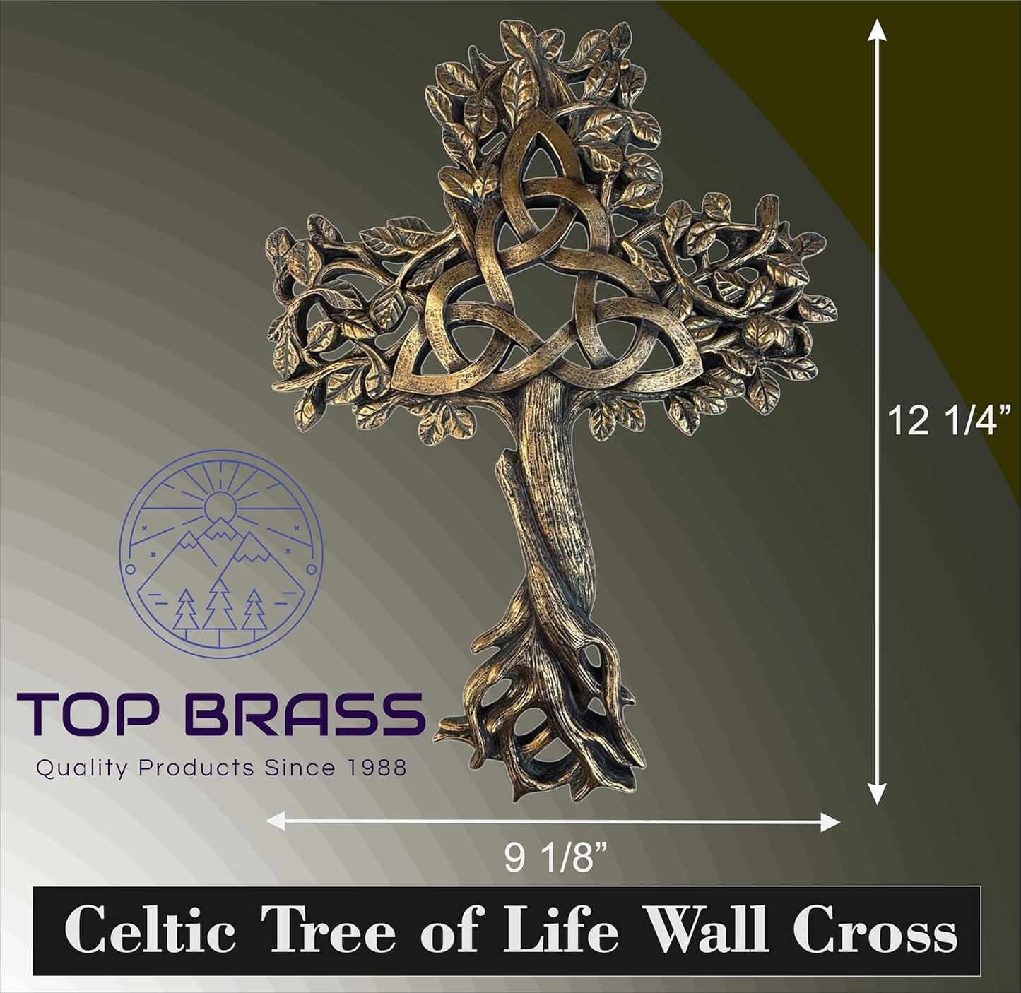 Top Brass Celtic Tree of Life Wall Cross – Resin Decorative Sculpture with Spiritual Trinity Knot & Sawtooth Hanger – 12 ¼” Tall Christian Home Decor, Rustic Bronze Finish