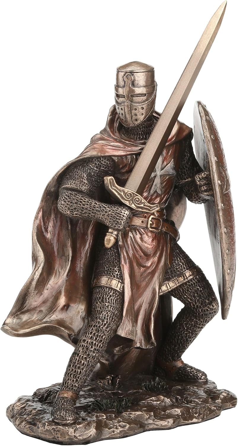 Veronese Design 7 1/8 Inch Knights Templar Wielding Sword and Shield Cold Cast Resin Bronze Finish Sculpture