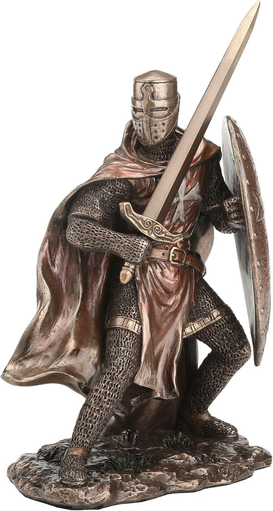 Veronese Design 7 1/8 Inch Knights Templar Wielding Sword and Shield Cold Cast Resin Bronze Finish Sculpture