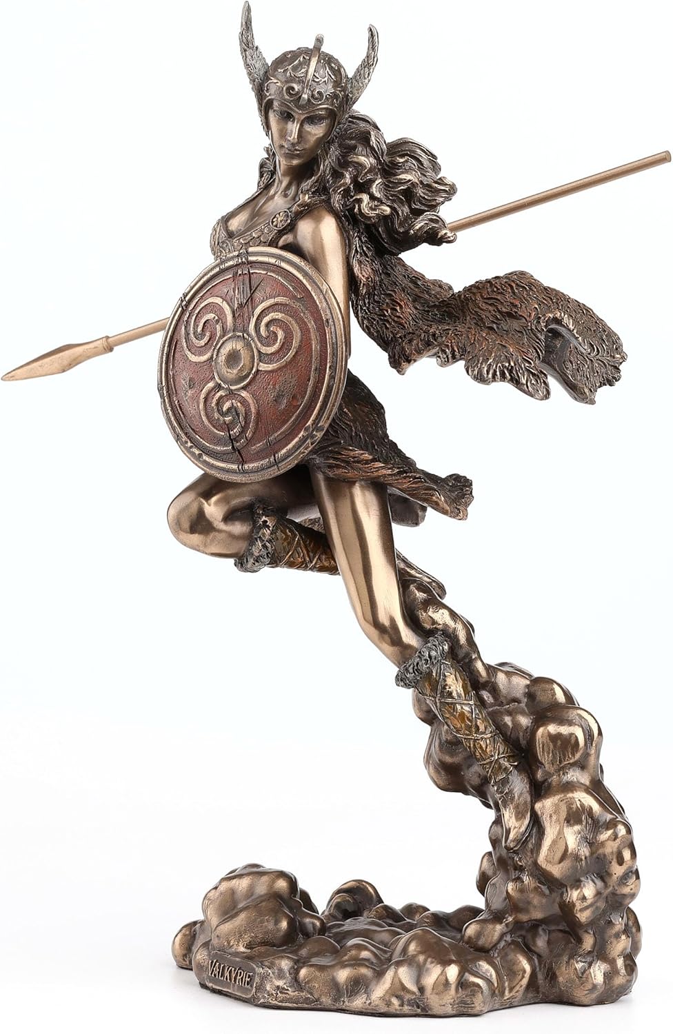 Veronese Design 9.25" Norse Goddess Valkyrie Wielding Spear & Shield Statue Sculpture Valkyrja
