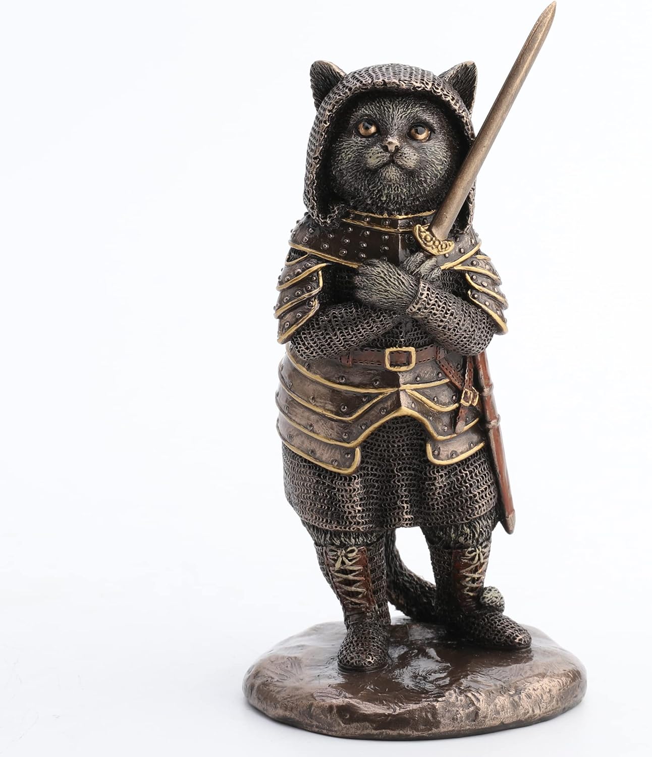 Veronese Design 5 7/8 Inch Sir Pounce A Lot The Cat in Knight Armor Cold Cast Resin Bronze Finish Sculpture Figurine