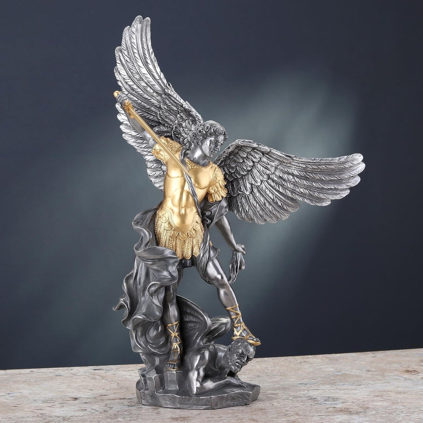 USI NEW! Gold Pewter Saint Michael Statue Archangel Patron of Police Soldiers