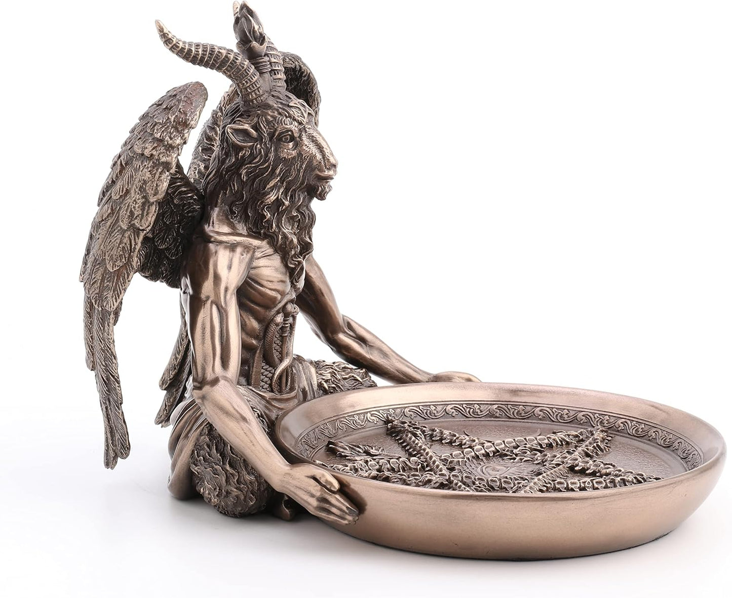 Veronese Design 5 3/4 Inch Tall Baphomet Altar Offerign Tray Polystone Statue Bronze Finish