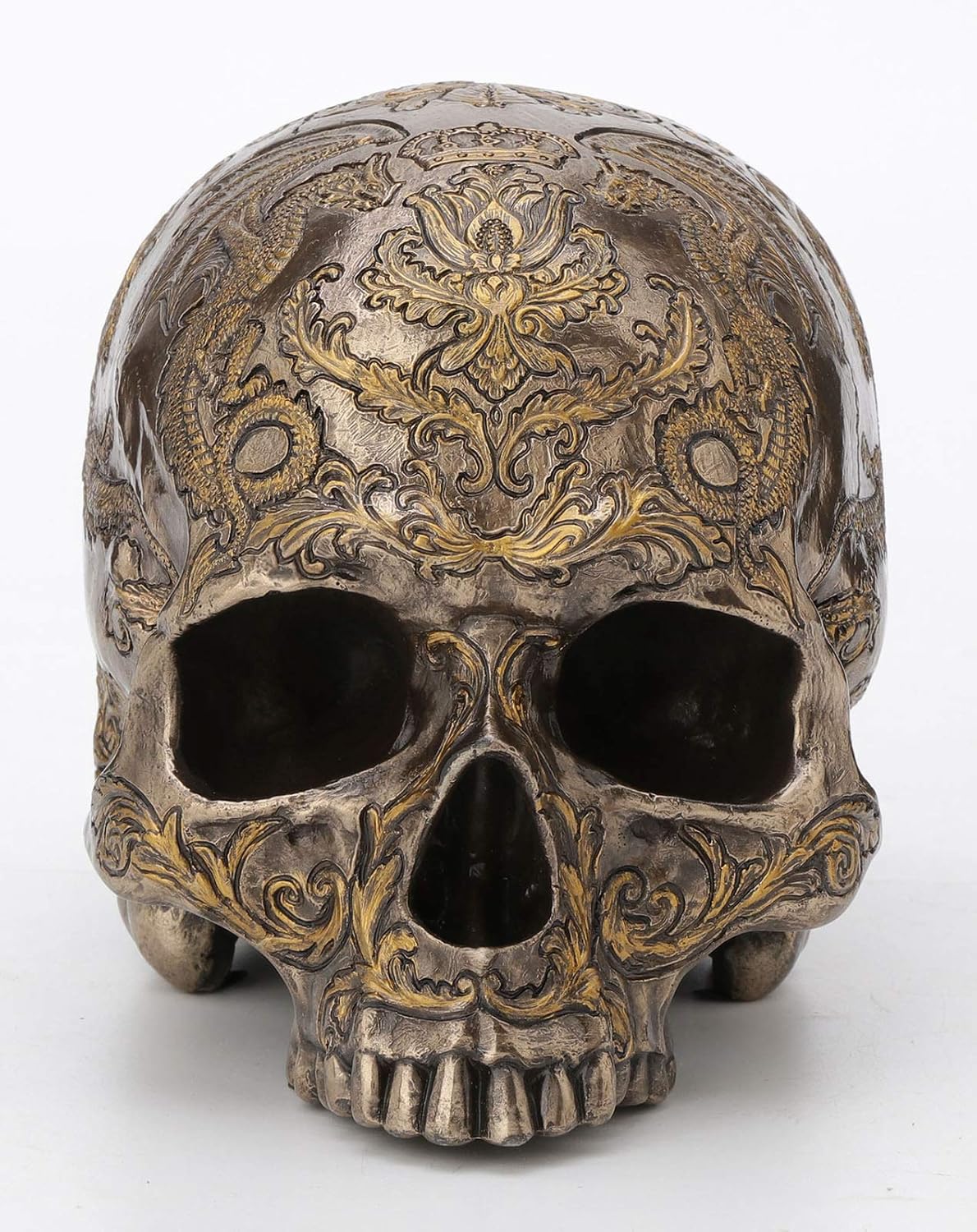 Veronese Design Bronze Finish Thistle Flying Dragon Coat of Arms On Skull Statue
