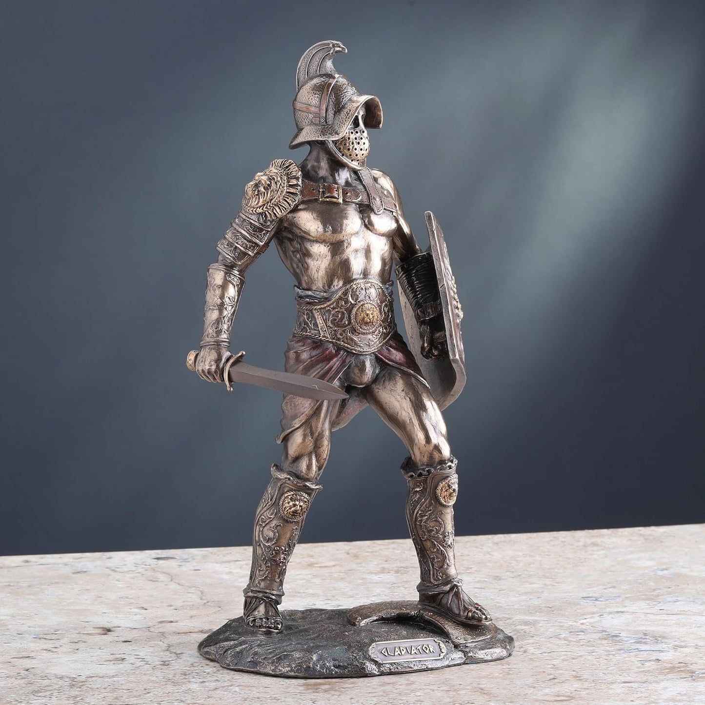 Veronese Design 10 1/4" Tall Spartacus Roman Gladiator Wielding Sword and Shield Statue Cold Cast Resin Antique Bronze Finish Sculpture
