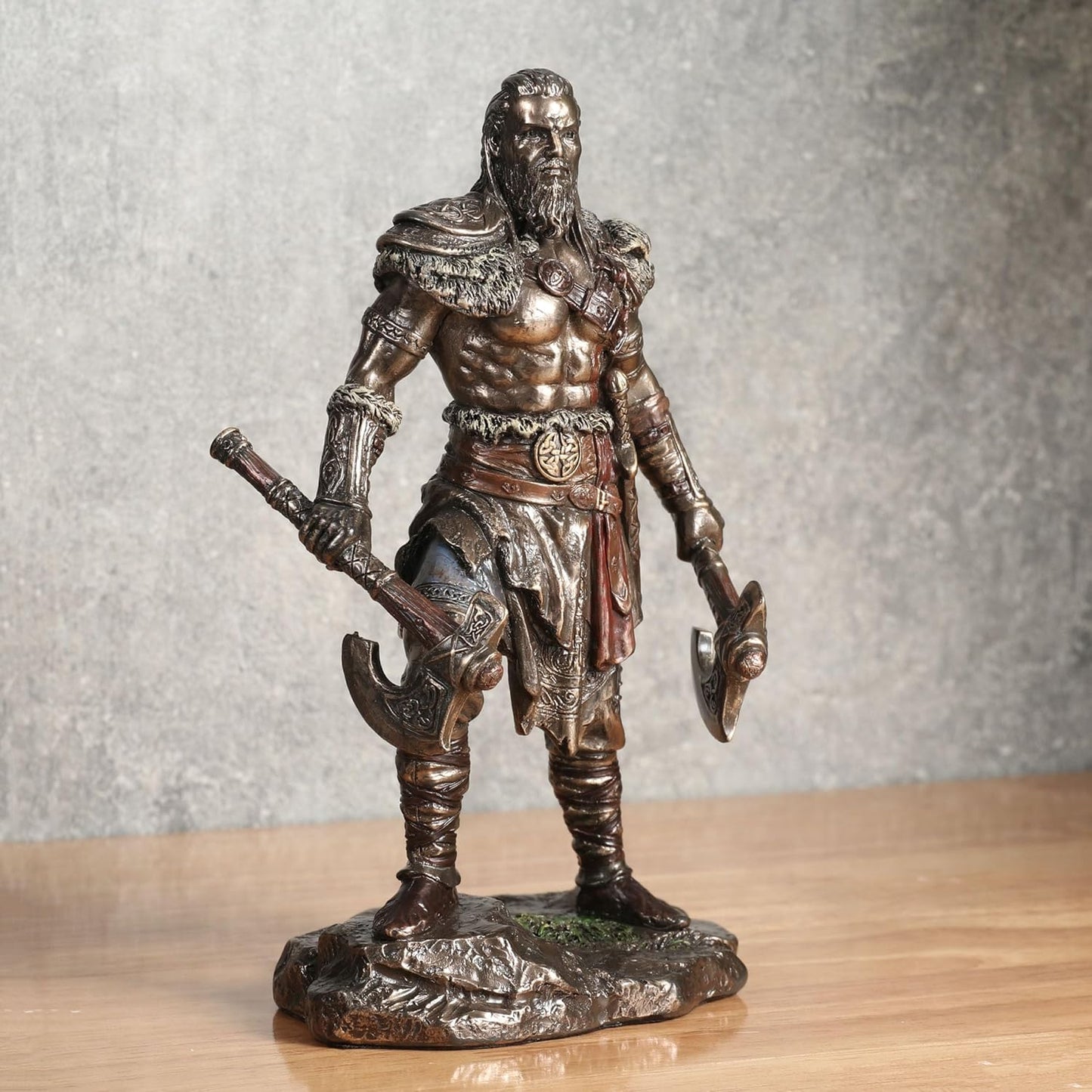 Veronese Design 6 1/4 Inch Viking Twin Axes Warrior Male Resin Sculpture Cold Cast Bronze Finish