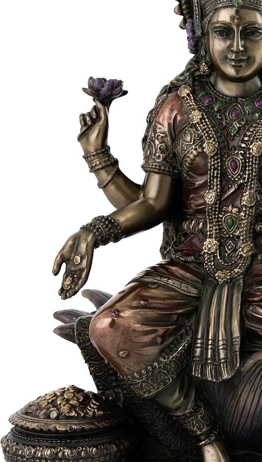 Top Collection Lakshmi Statue Seated on Lotus Platform - Goddess of Wealth, Prosperity, Wisdom, and Fortune Sculpture in Premium Cold Cast Bronze - 7-Inch Collectible Hindu Figurine