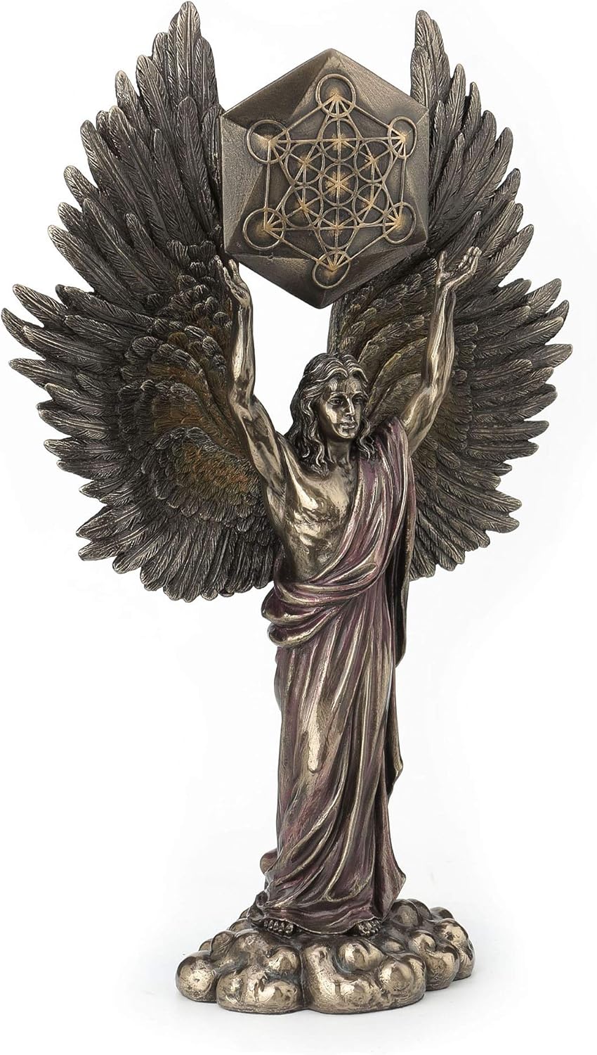 Veronese Design Archangel Metatron Holding Up Sacred Geometry Cube Statue