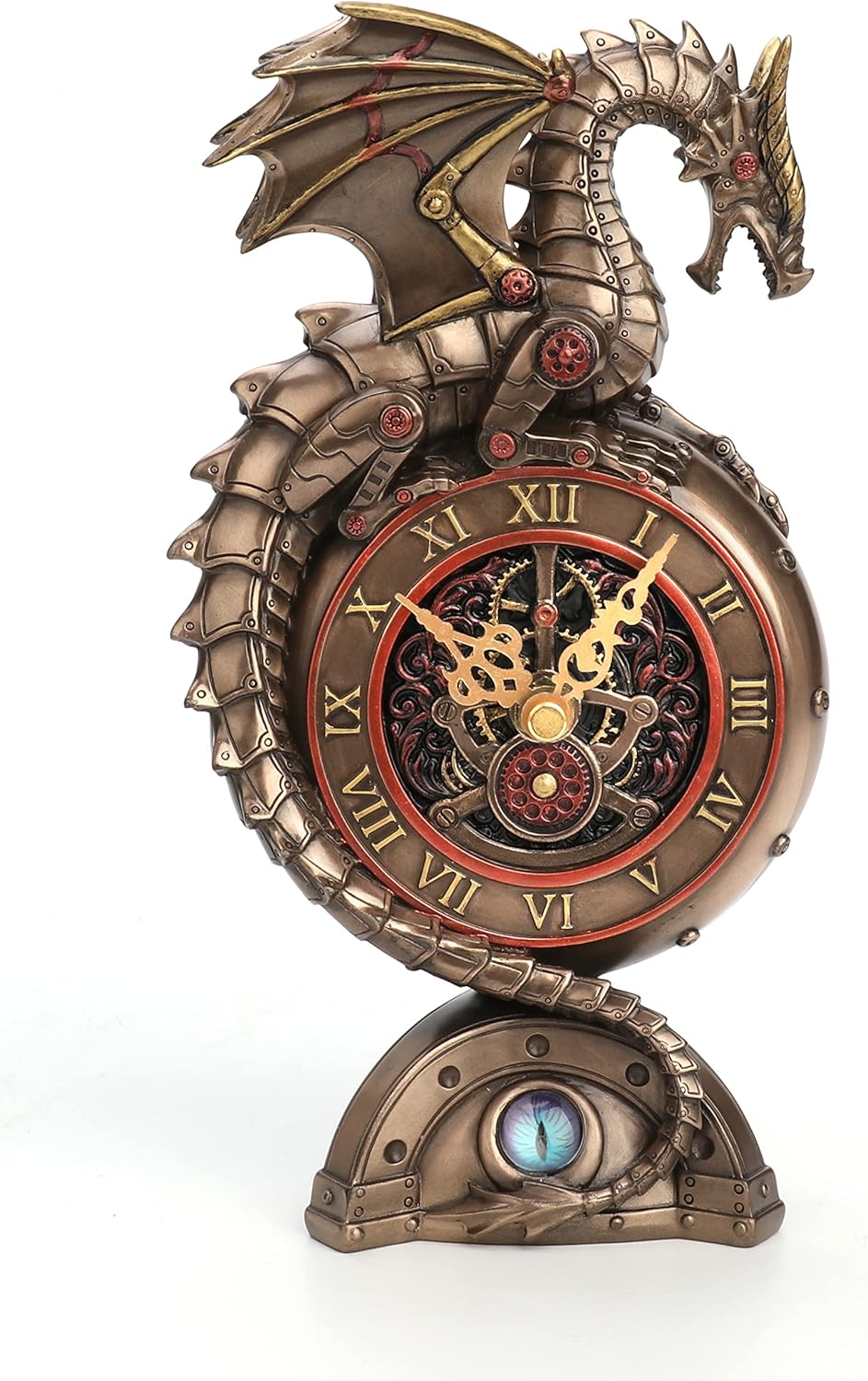Veronese Design 9 Inch Steampunk Mechanical Dragon Clock Resin Sculpture Bronze Finish