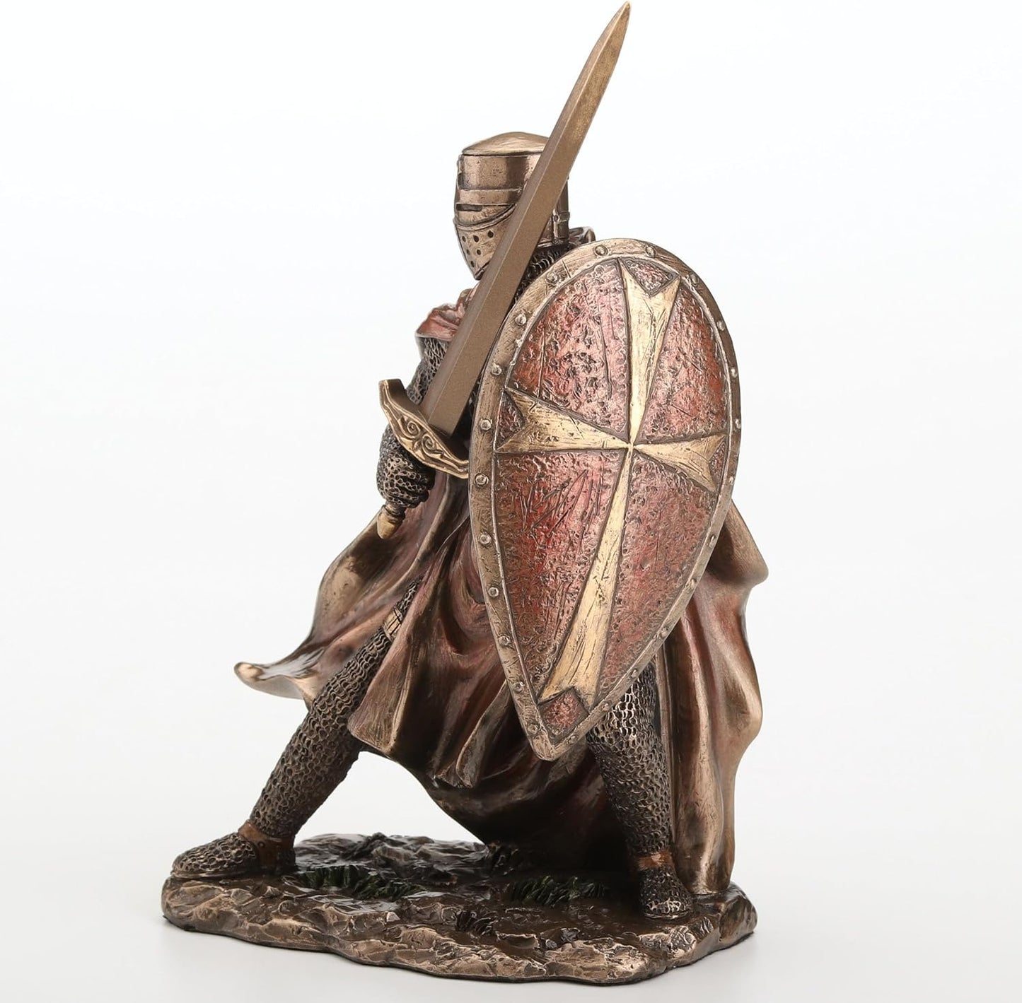 Veronese Design 7 1/8 Inch Knights Templar Wielding Sword and Shield Cold Cast Resin Bronze Finish Sculpture