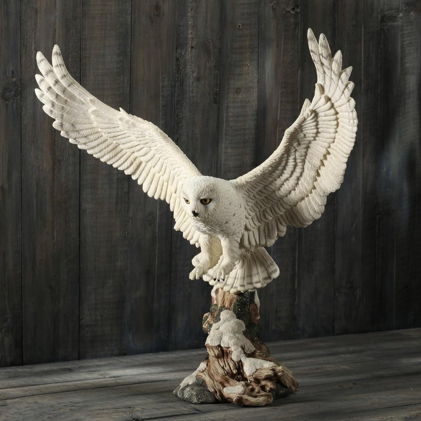 Veronese Design 13 Inch Tall Snowy Owl Flight Resin Sculpture Hand Painted Finish