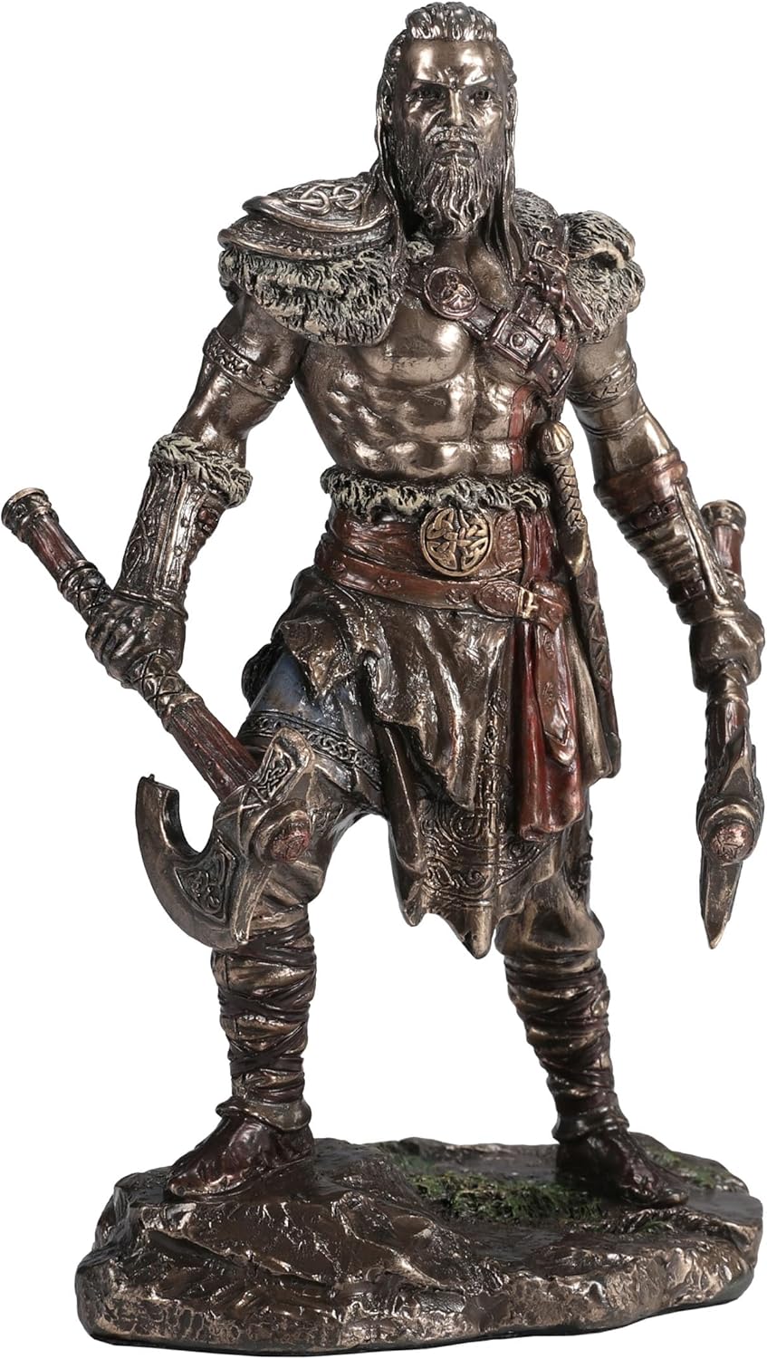 Veronese Design 6 1/4 Inch Viking Twin Axes Warrior Male Resin Sculpture Cold Cast Bronze Finish