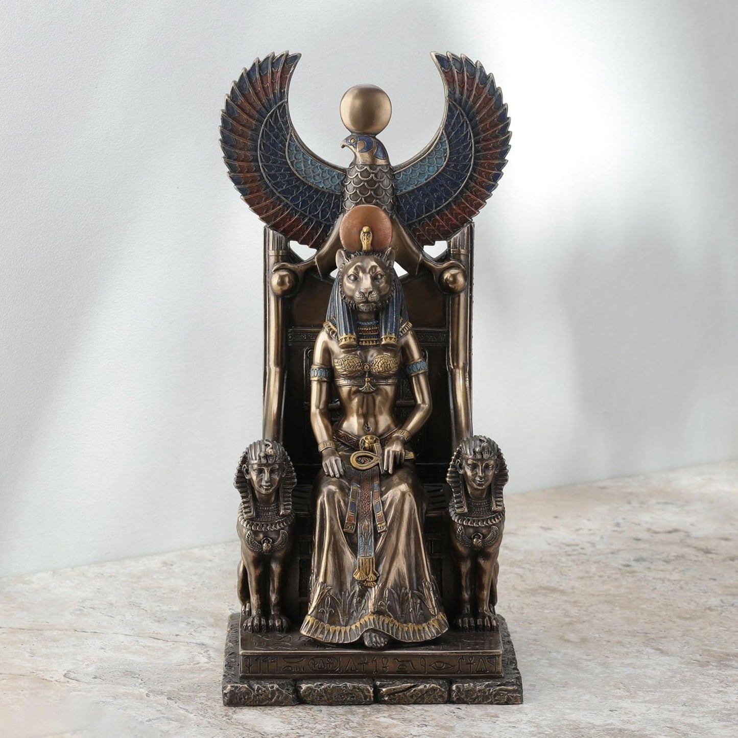 Ancient Egyptian Goddess of Healing Sekhmet Sitting on Throne Statue