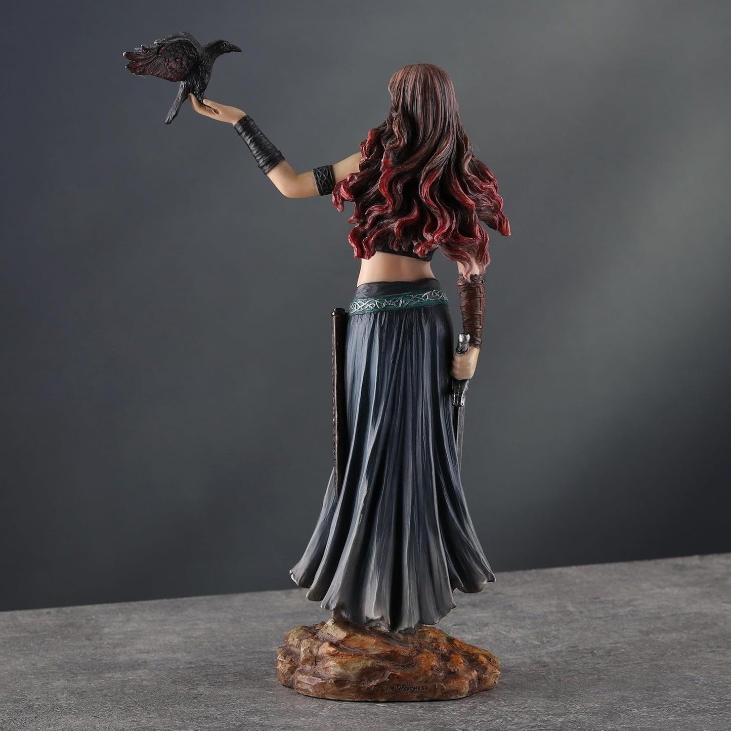 Veronese Design Morrigan Celtic Goddess of Battle w/Crow & Sword Hand Painted Statue