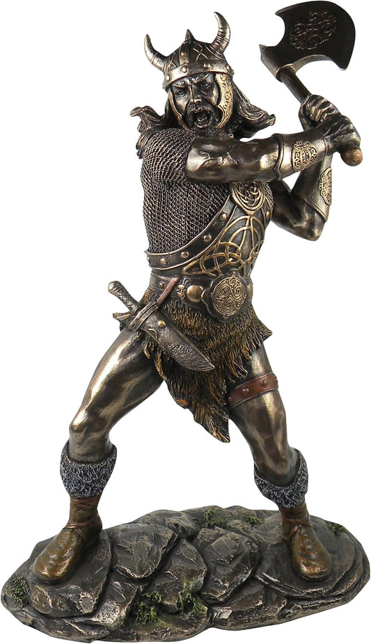 Viking Warrior Swinging and Axe Bronze Finish Statue