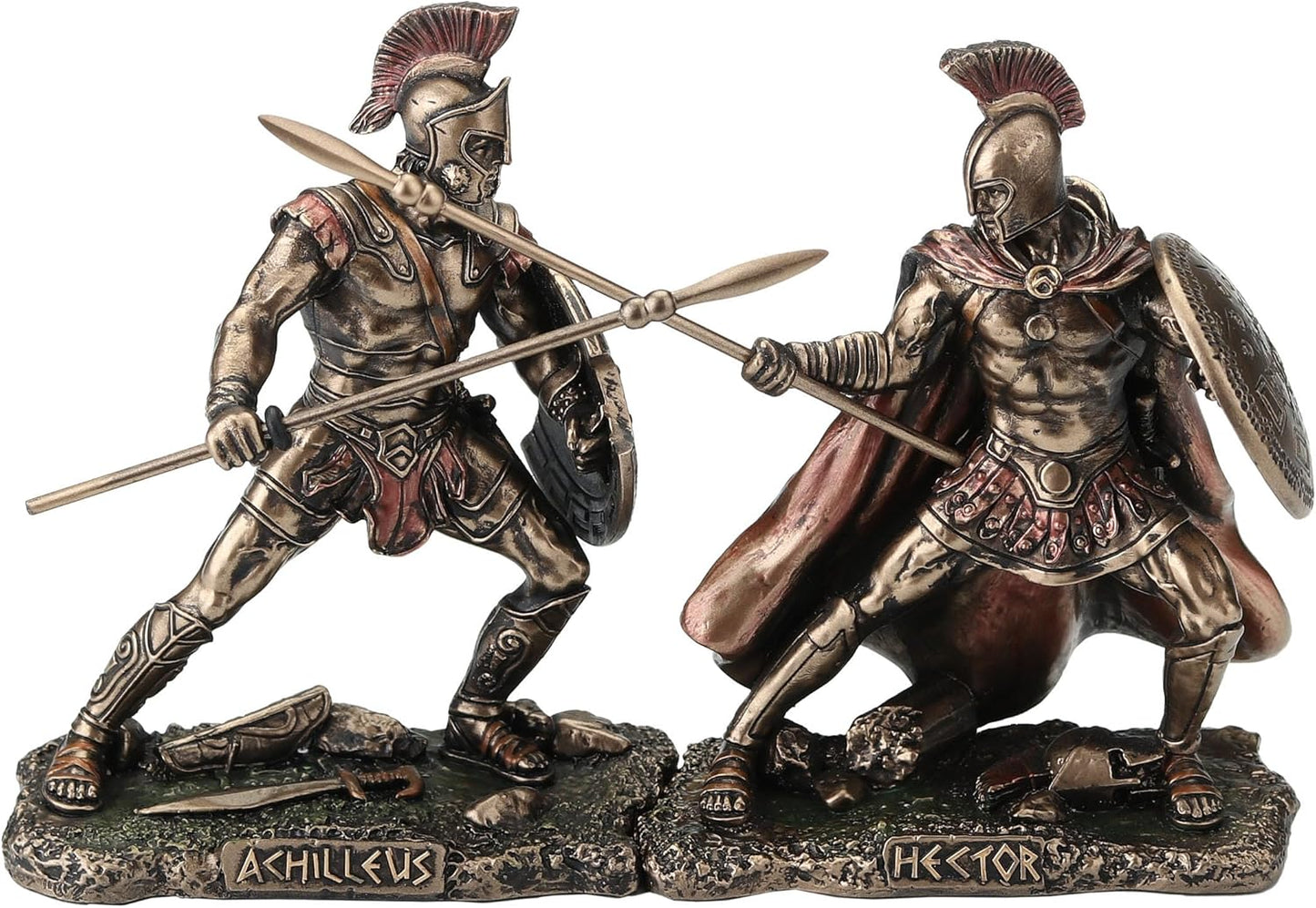 Veronese Design 3 3/4 Inch Hector Fighting Achilleus Greek Heroes of The Trojan War Cold Cast Resin Bronze Finish Figurine Set