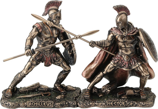 Veronese Design 3 3/4 Inch Hector Fighting Achilleus Greek Heroes of The Trojan War Cold Cast Resin Bronze Finish Figurine Set