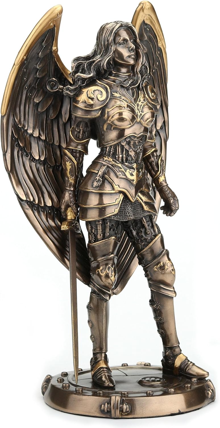 Veronese Design 9 5/8 Inch Tall Steampunk Armored Female Angelic Knight Cold Cast Bronzed Resin Sculpture Fantasy Collectible Figurine
