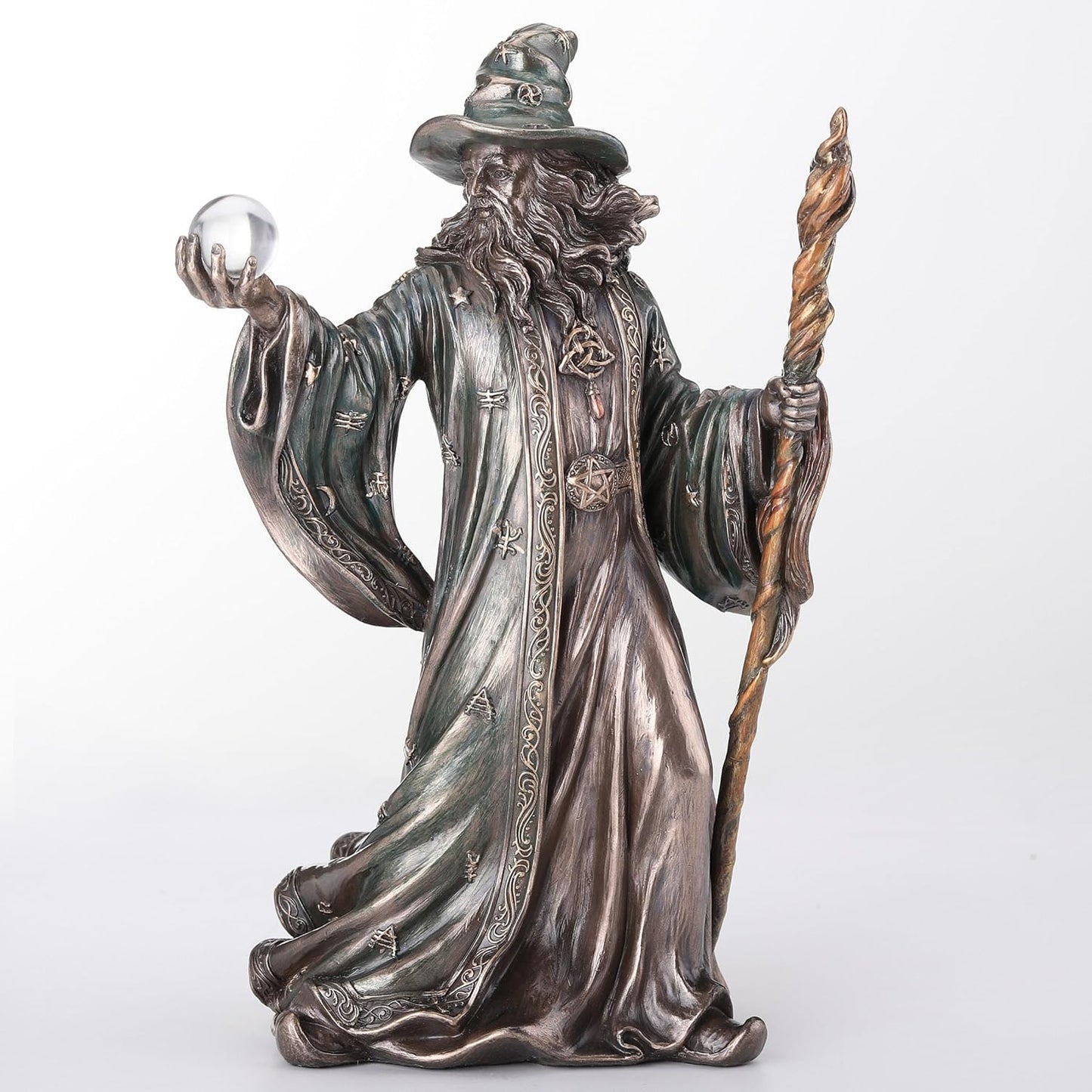 Veronese Design 8 1/8 Inch Wizard Holding Crystal Ball and Staff Cold Cast Resin Bronze Finish Sculpture