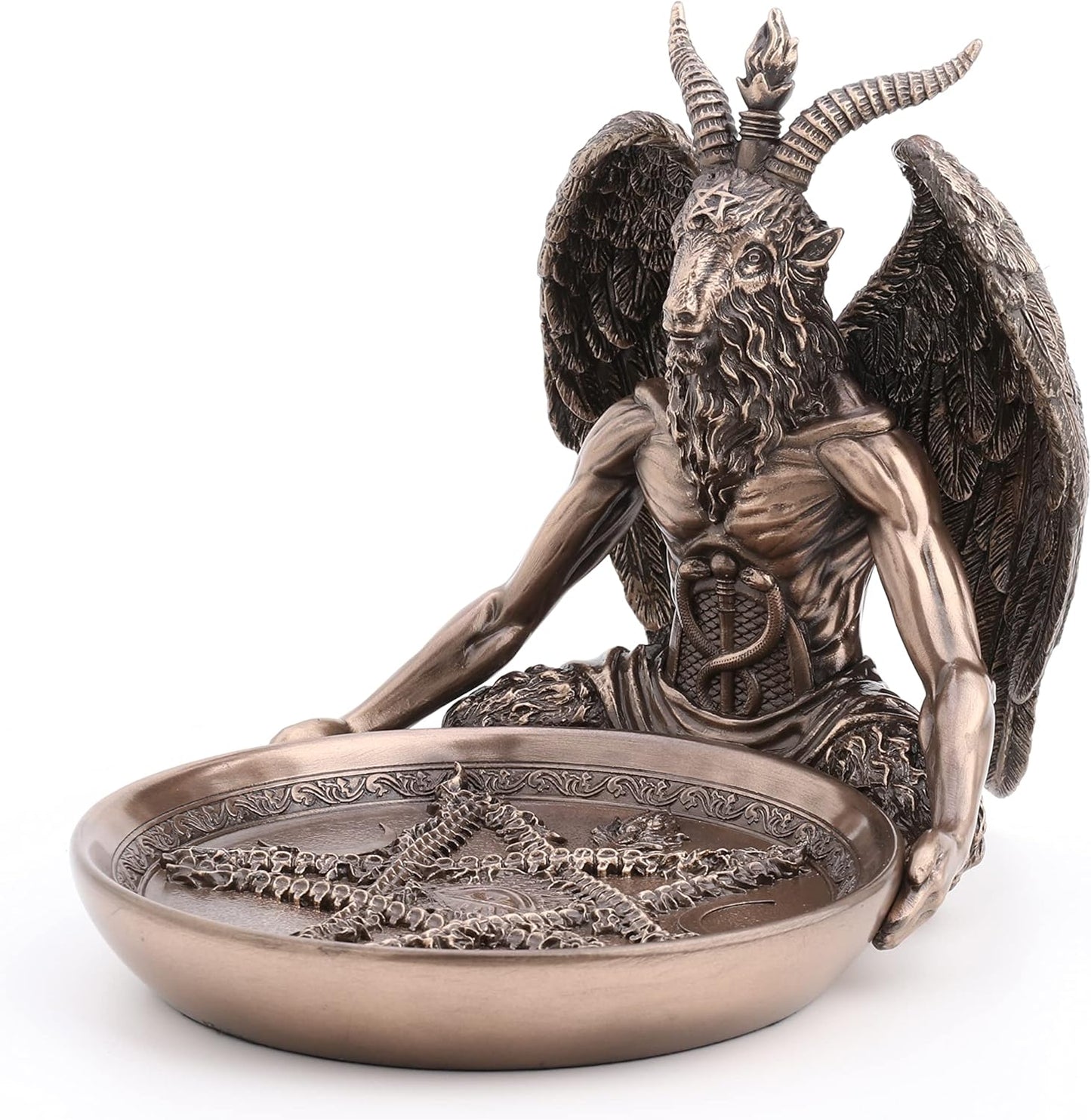 Veronese Design 5 3/4 Inch Tall Baphomet Altar Offerign Tray Polystone Statue Bronze Finish