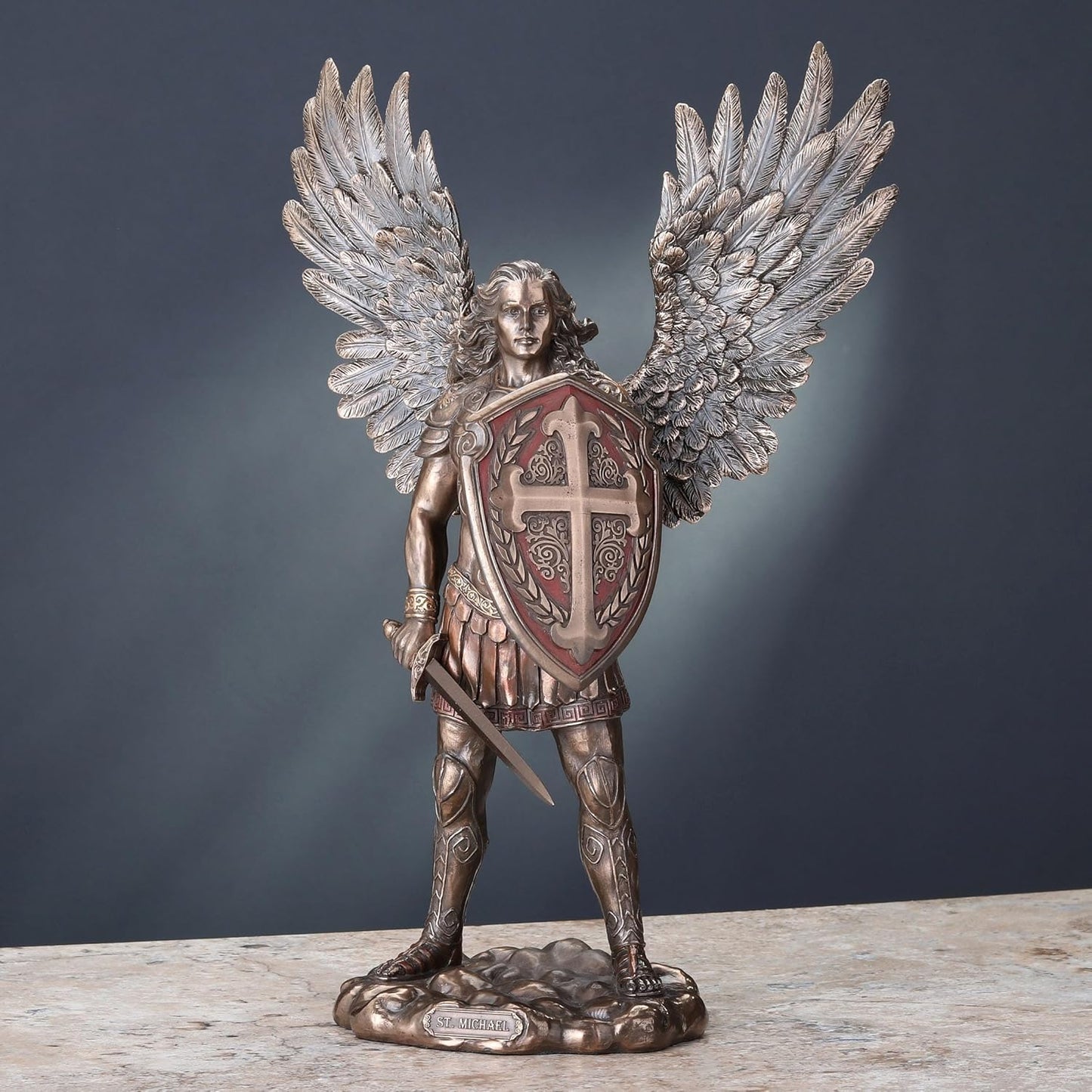 Veronese Design 14 Inch Saint Michael The Archangel in Battle Armor Cold Cast Resin Statue Antique Bronze Finish Sculpture